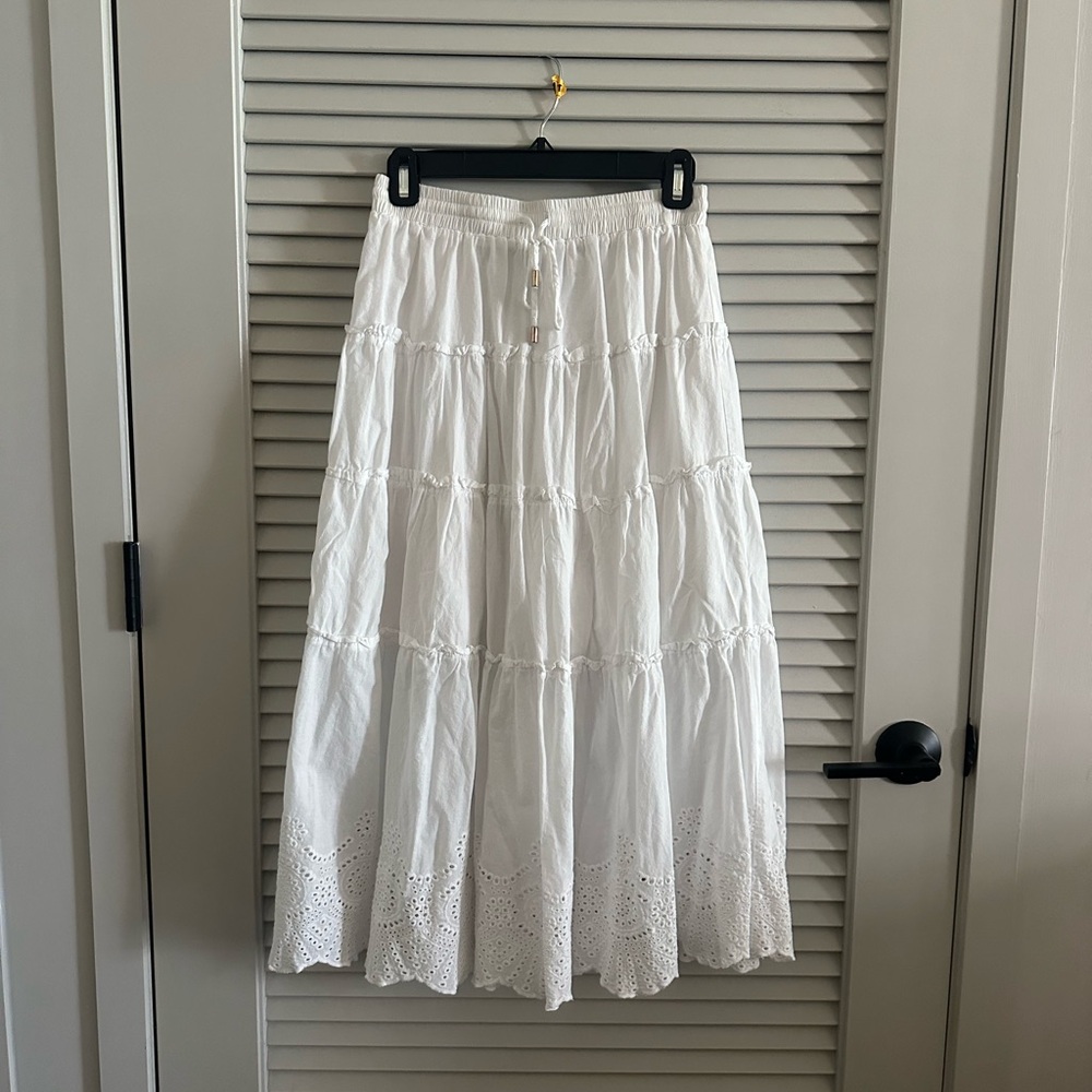 MINKPINK White Tiered Midi Skirt